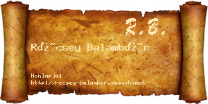 Récsey Balambér névjegykártya